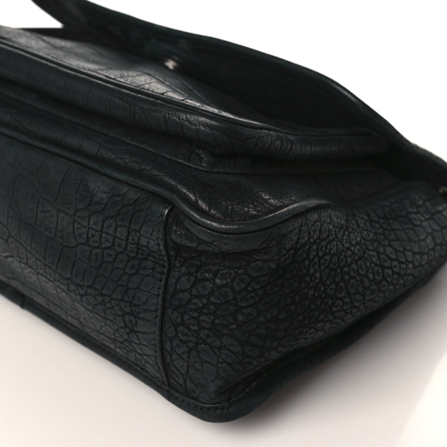 Nubuck Crocodile Embossed Monogram Medium Niki Chain Satchel Black