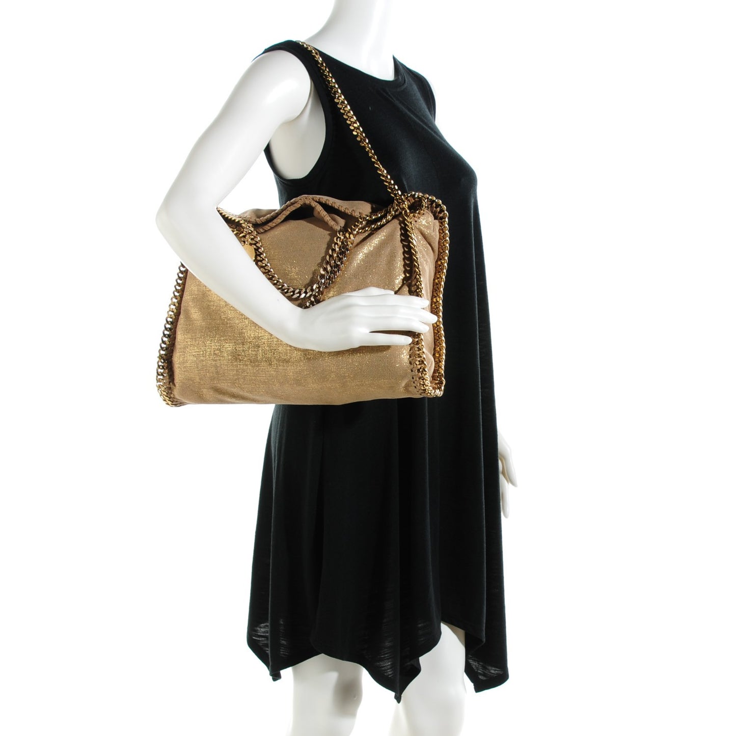 Metallic Shaggy Deer Falabella Fold Over Tote Gold