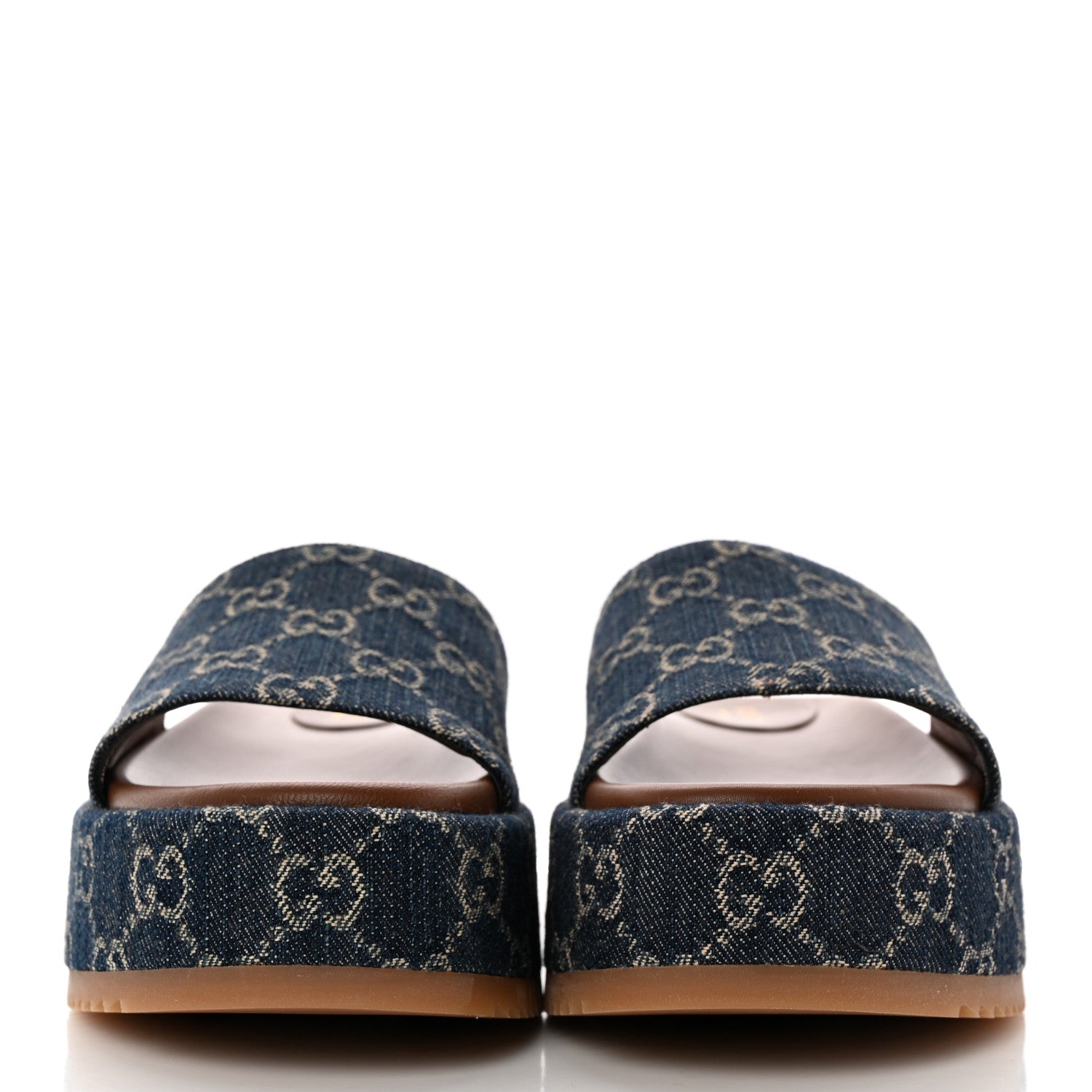 Gucci New Denim GG Monogram Angelina Platform 55mm Slide Sandals 37.5 Blue Tea 2 of 11