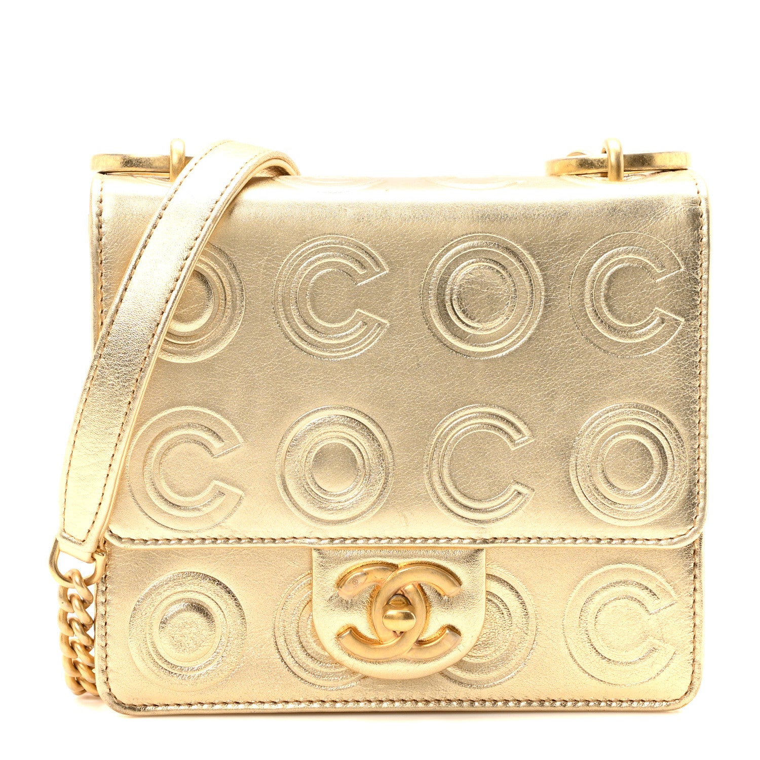 Chanel Metallic Calfskin Cocallover Square Flap Gold 1 of 10