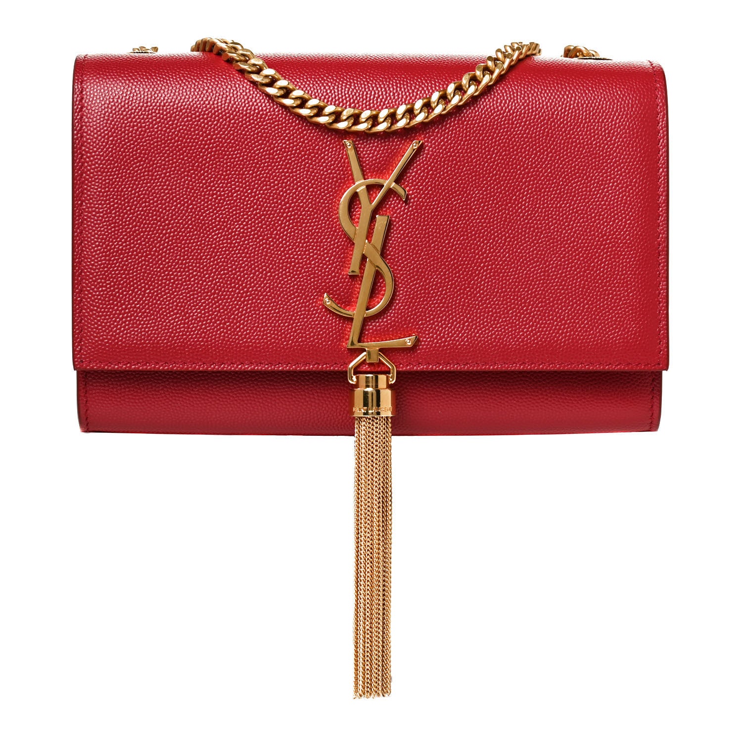 Saint Laurent Grain De Poudre Small Classic Monogram Kate Tassel Satchel Red 1 of 11