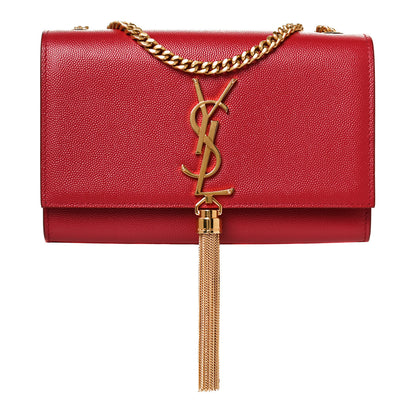 Saint Laurent Grain De Poudre Small Classic Monogram Kate Tassel Satchel Red 1 of 11
