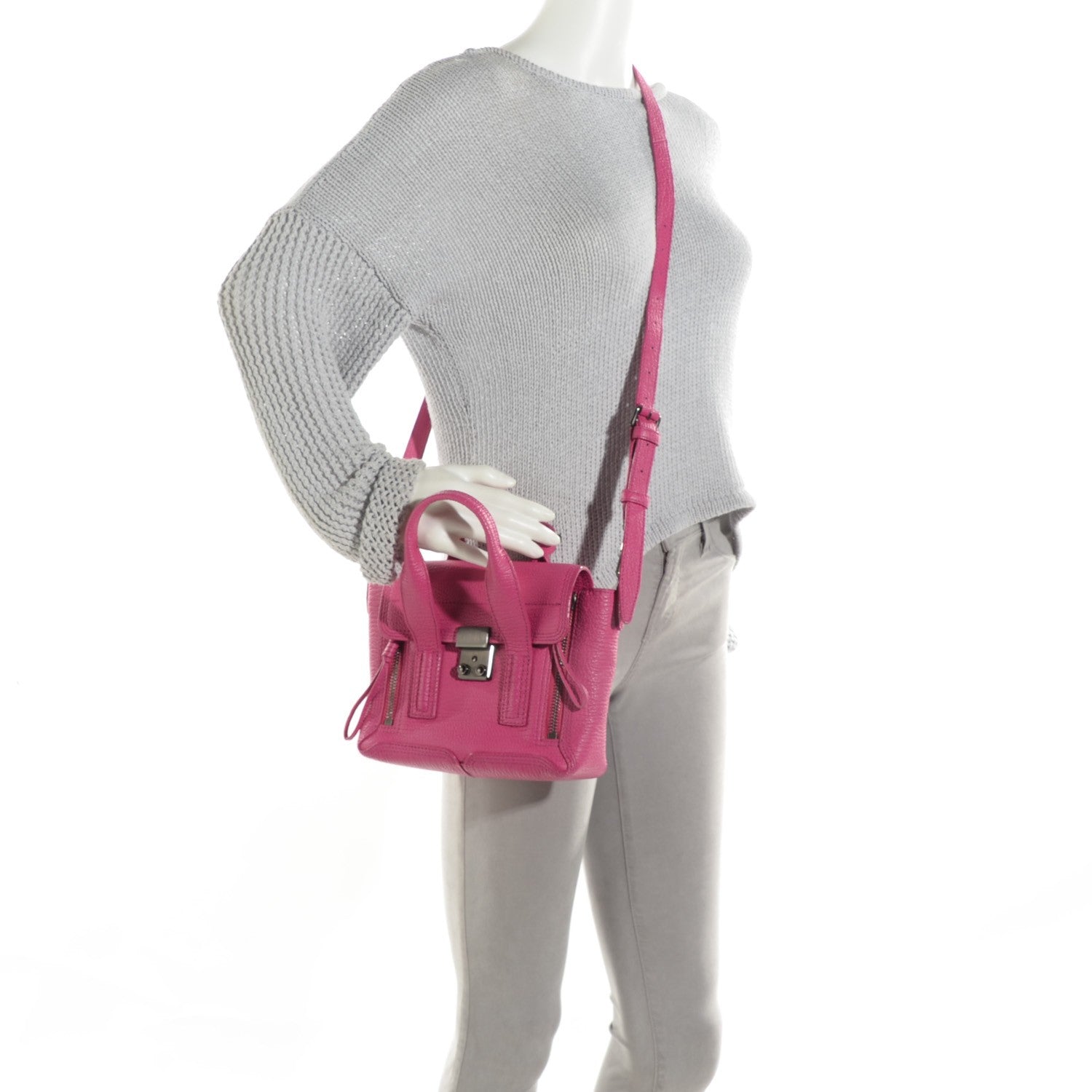 3.1 Phillip Lim 3.1 Textured Calfskin Mini Pashli Satchel Bright Fuchsia 2 of 7