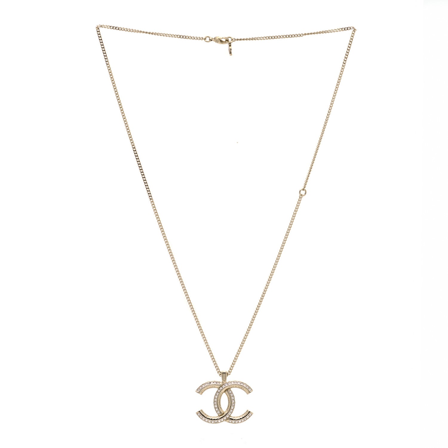 Chanel Baguette Crystal Logo CC Chain Necklace Gold 3 of 6