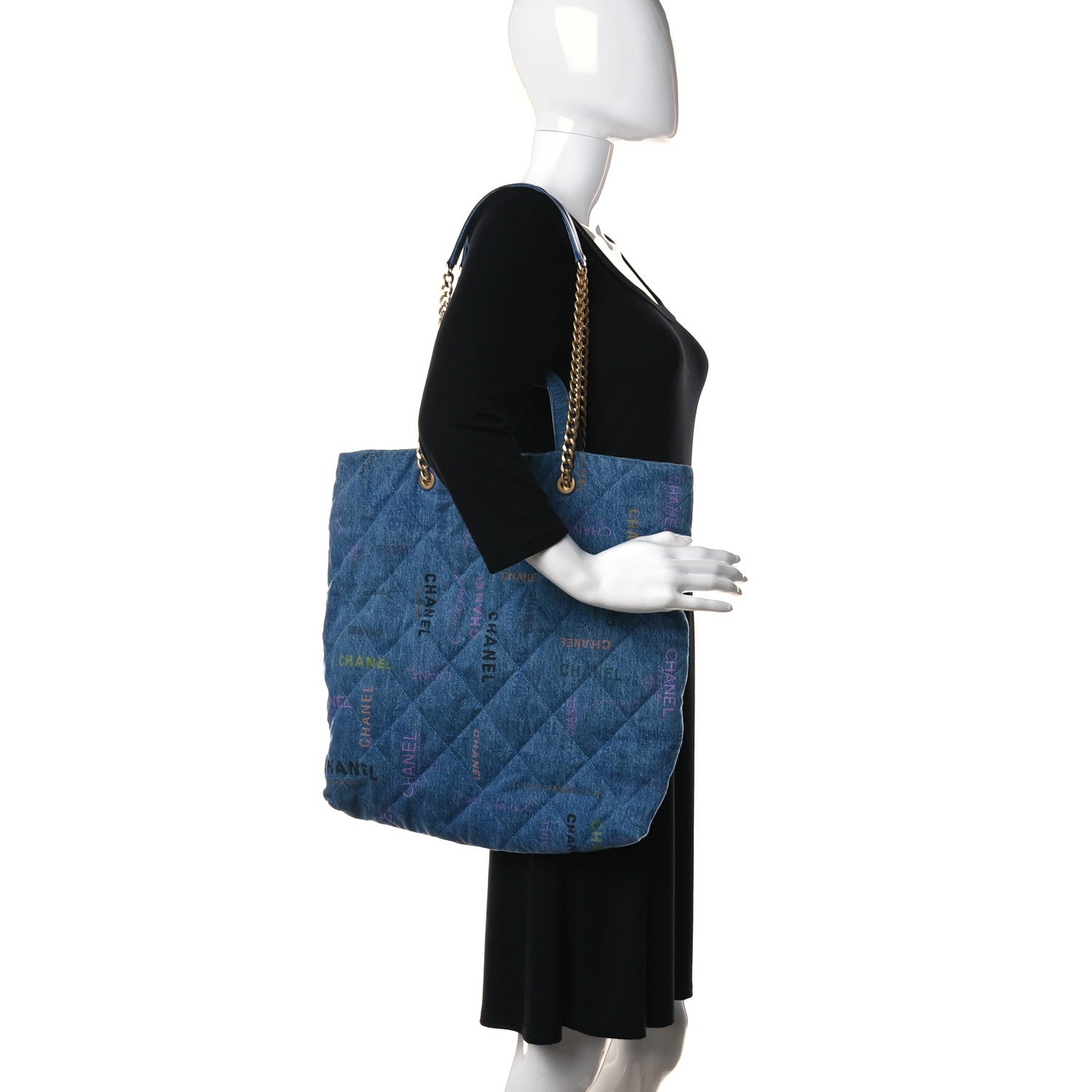 Chanel Denim Quilted Denim Mood Maxi Shopping Bag Blue Multicolor 2 of 9