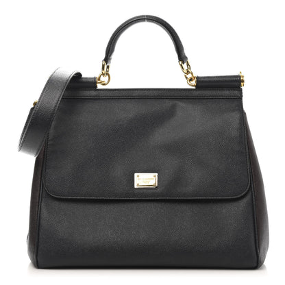 Dolce & Gabbana Dauphine Large Bi-Color Miss Sicily Satchel Black Brown 1 of 10