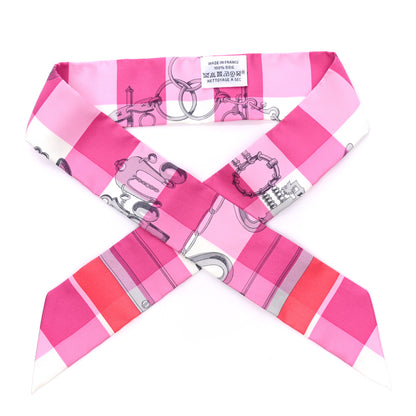 Hermes Silk Mors Et Gourmettes Vichy Twilly Rose Vif Framboise White 1 of 5