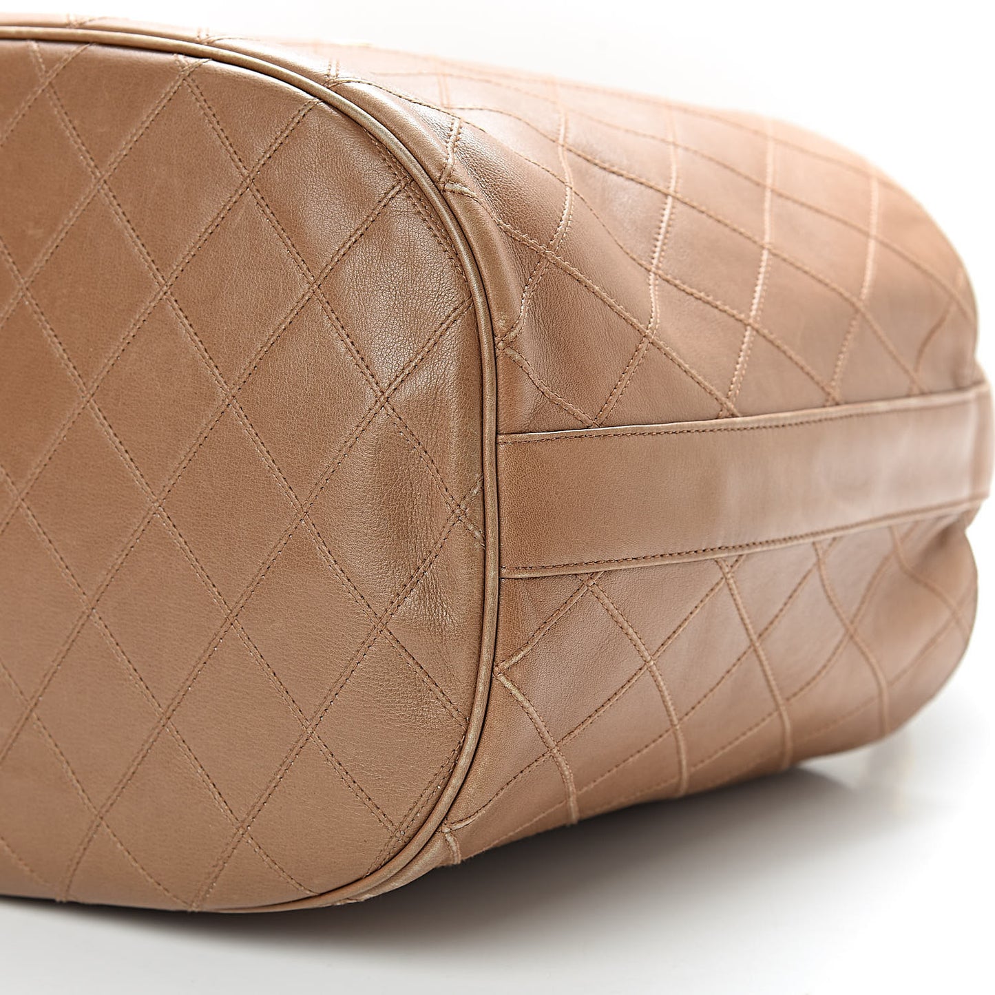 Lambskin Diamond Stitched CC Drawstring Bag Beige