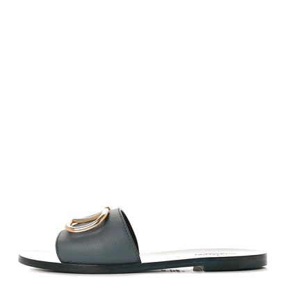 Valentino Garavani Grainy Cowhide Vlogo Flat Slide Sandals 38.5 Amadeus 1 of 9