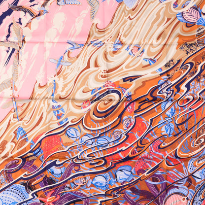 Hermes Silk De la Mer Au Ciel Scarf 90 Marron Vieux Rose Bleu 1 of 7