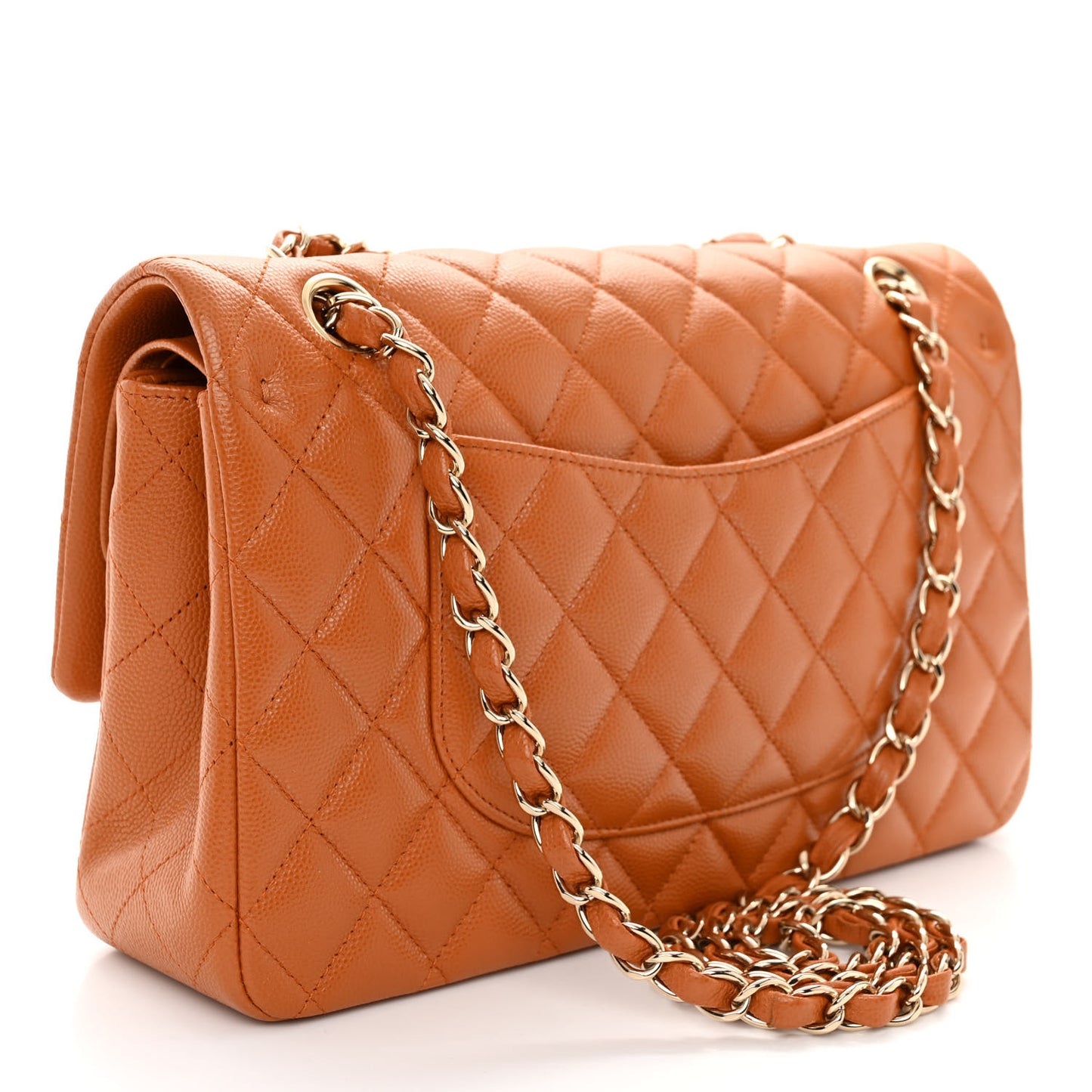 Caviar Quilted Medium Double Flap Light Brown
