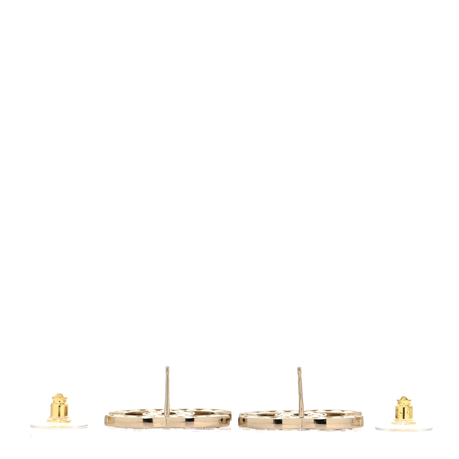 Chanel Metal Crystal Large CC Earrings Light Gold 3 of 4