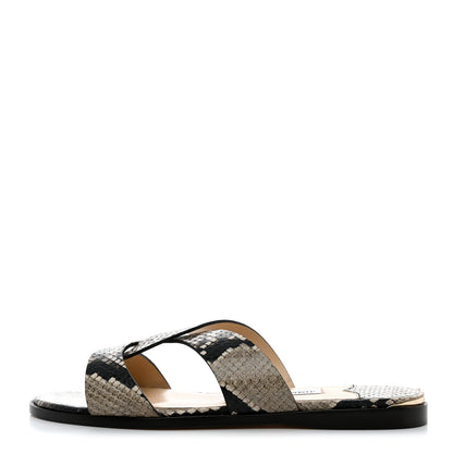 Jimmy Choo Calfskin Snake Print Atia Flat Sandals 37 Natural 1 of 8