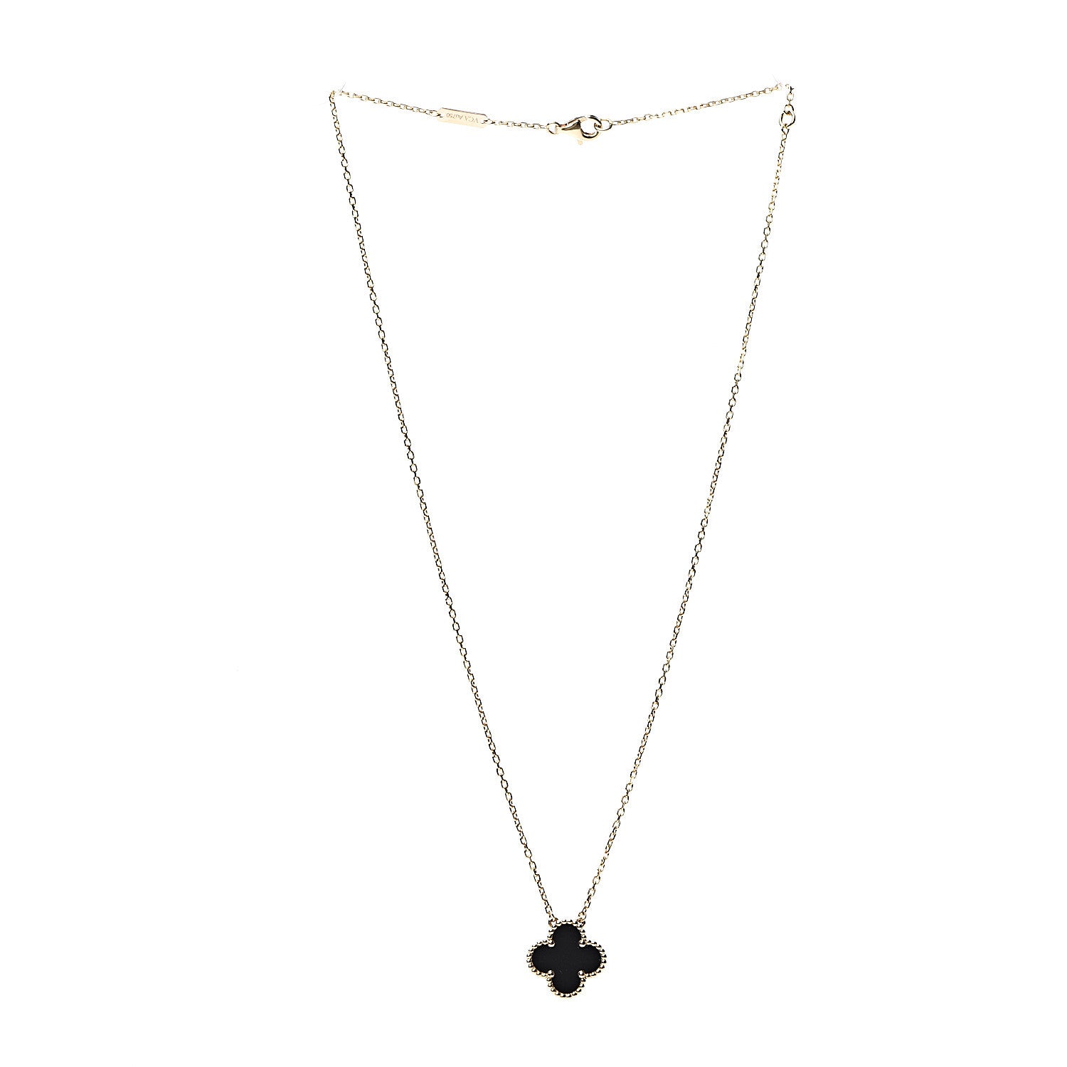 Van Cleef & Arpels 18K Yellow Gold Black Onyx Vintage Alhambra Pendant Necklace 2 of 5