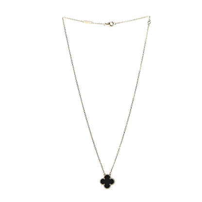 Van Cleef & Arpels 18K Yellow Gold Black Onyx Vintage Alhambra Pendant Necklace 2 of 5