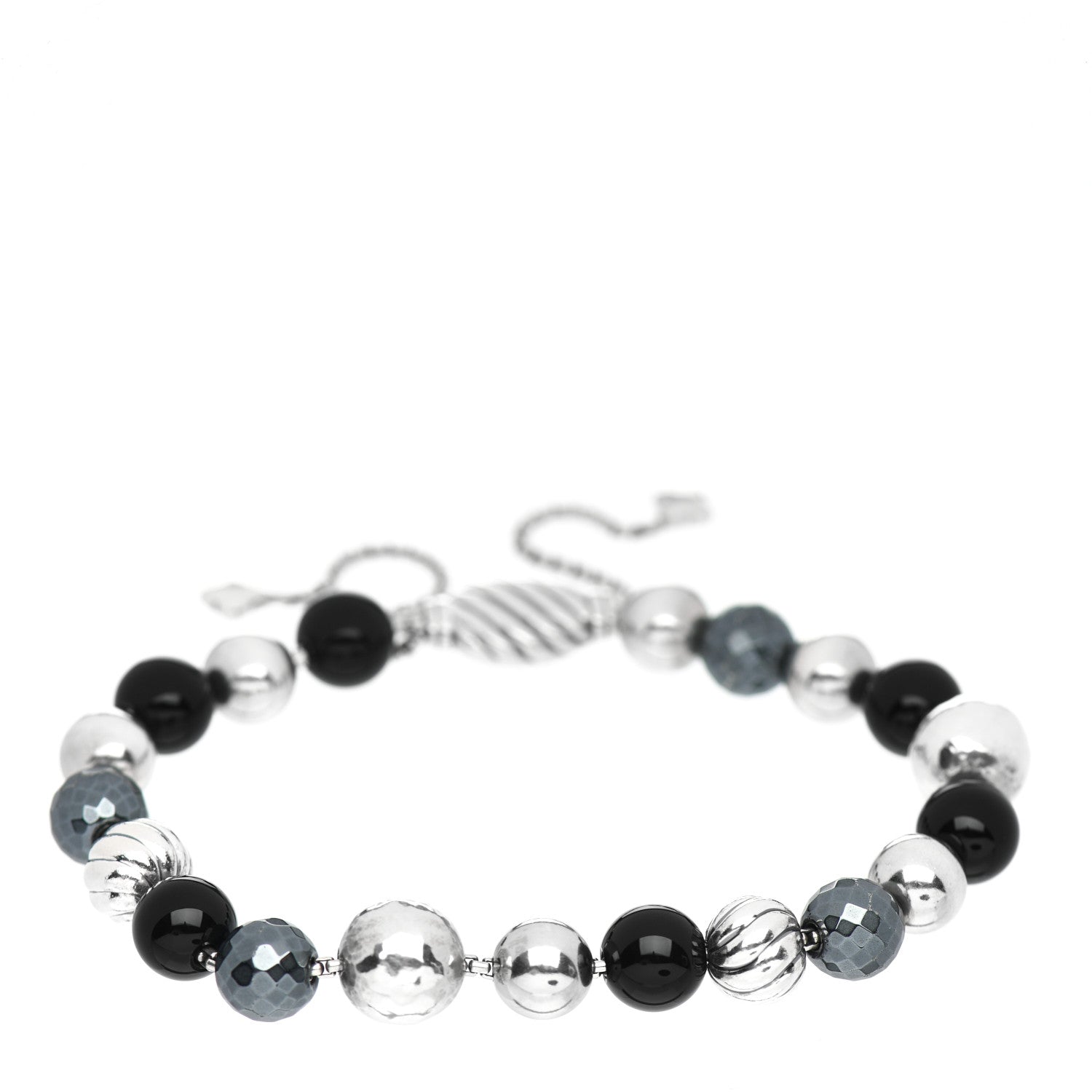 David Yurman Sterling Silver Black Onyx Hematine 8mm Elements Bead Bracelet 1 of 4