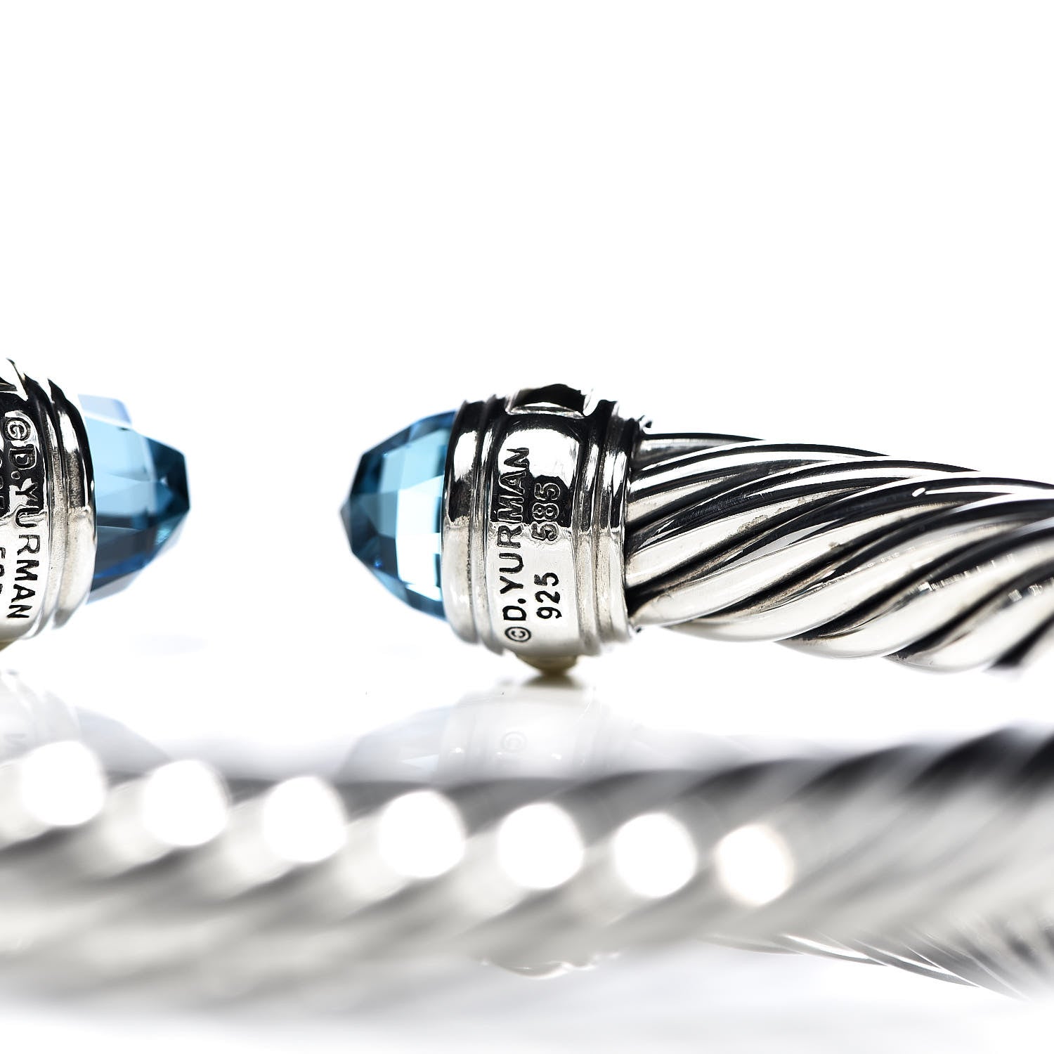 David Yurman Sterling Silver 14K Yellow Gold Blue Topaz 7mm Cable Classics Bracelet 5 of 5