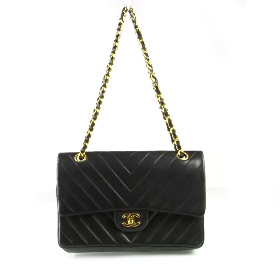 Lambskin Chevron Medium Double Flap Black