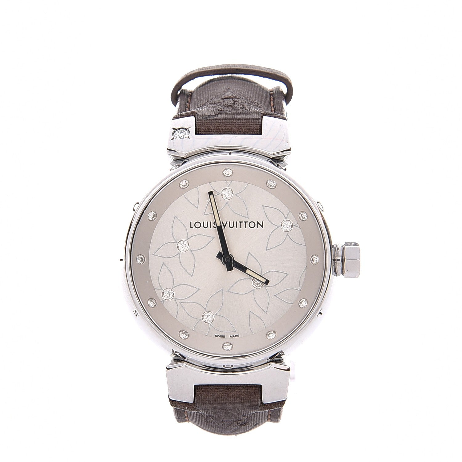Louis Vuitton Stainless Steel Douceur Diamond Mother of Pearl 34mm Tambour Lovely Quartz Watch 1 of 7