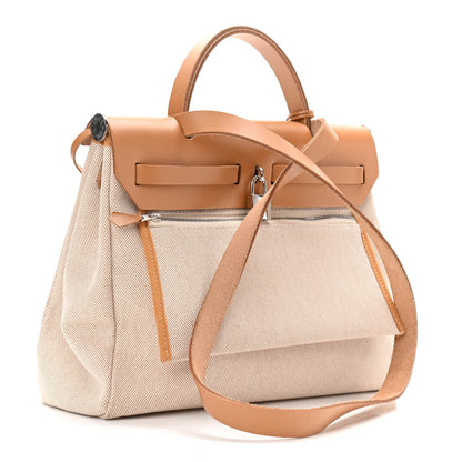 Hermes Vache Hunter Toile H Brides de Gala Herbag Zip Retourne 31 PM Natural 5 of 13