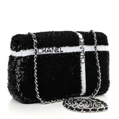Chanel Sequin Ribbon Mini Rectangular Flap Black White 3 of 11
