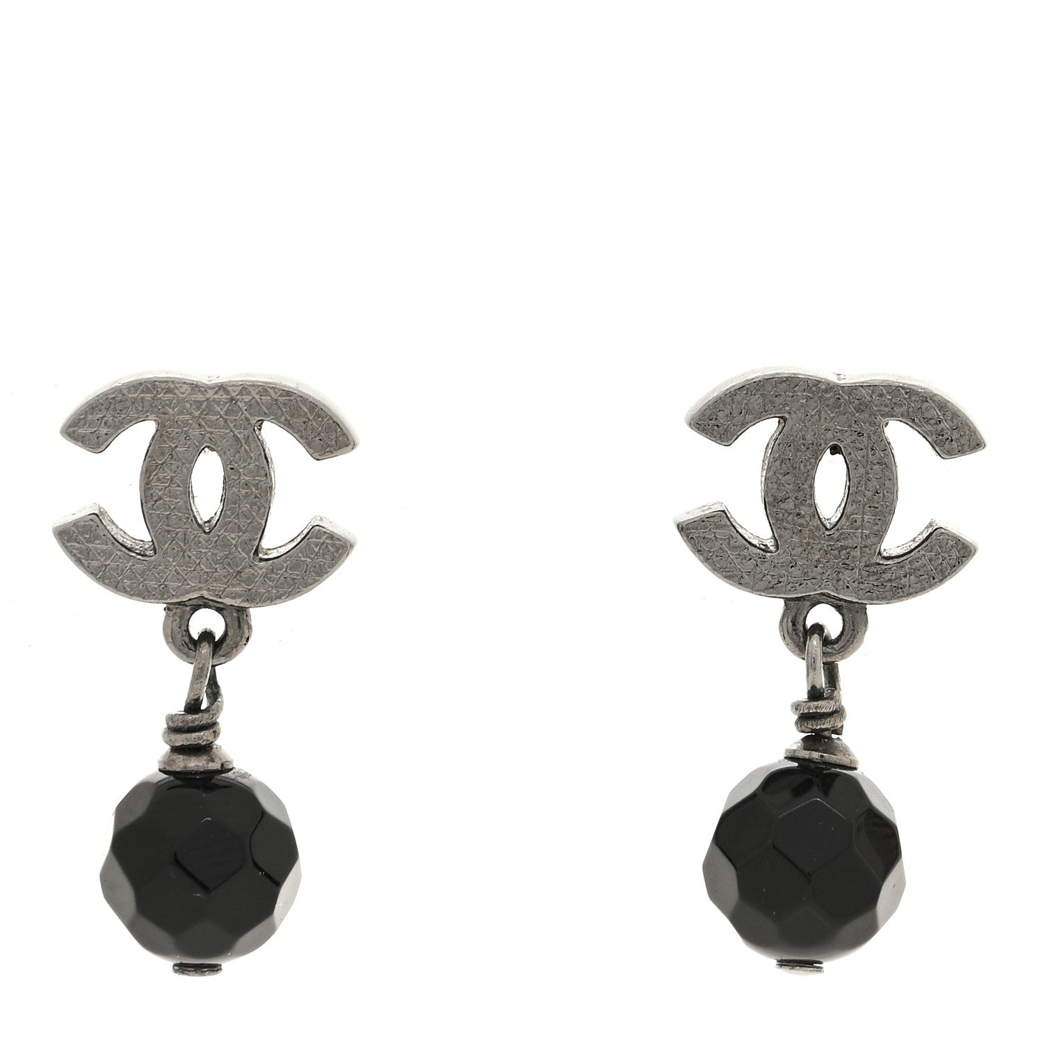 Chanel Ruthenium CC Bead Drop Earrings Black 1 of 4