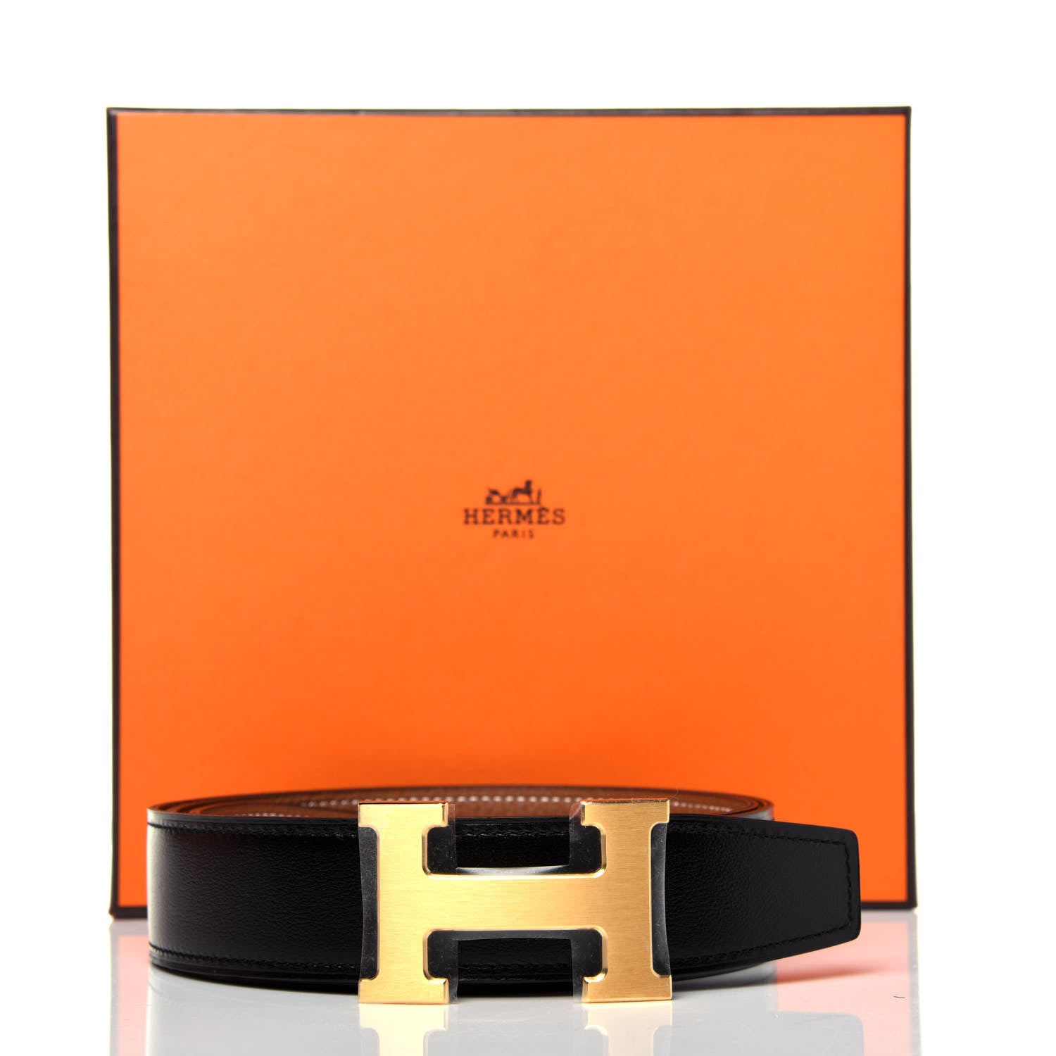 Hermes Box Togo 32mm H Belt 90 Black Gold 10 of 10