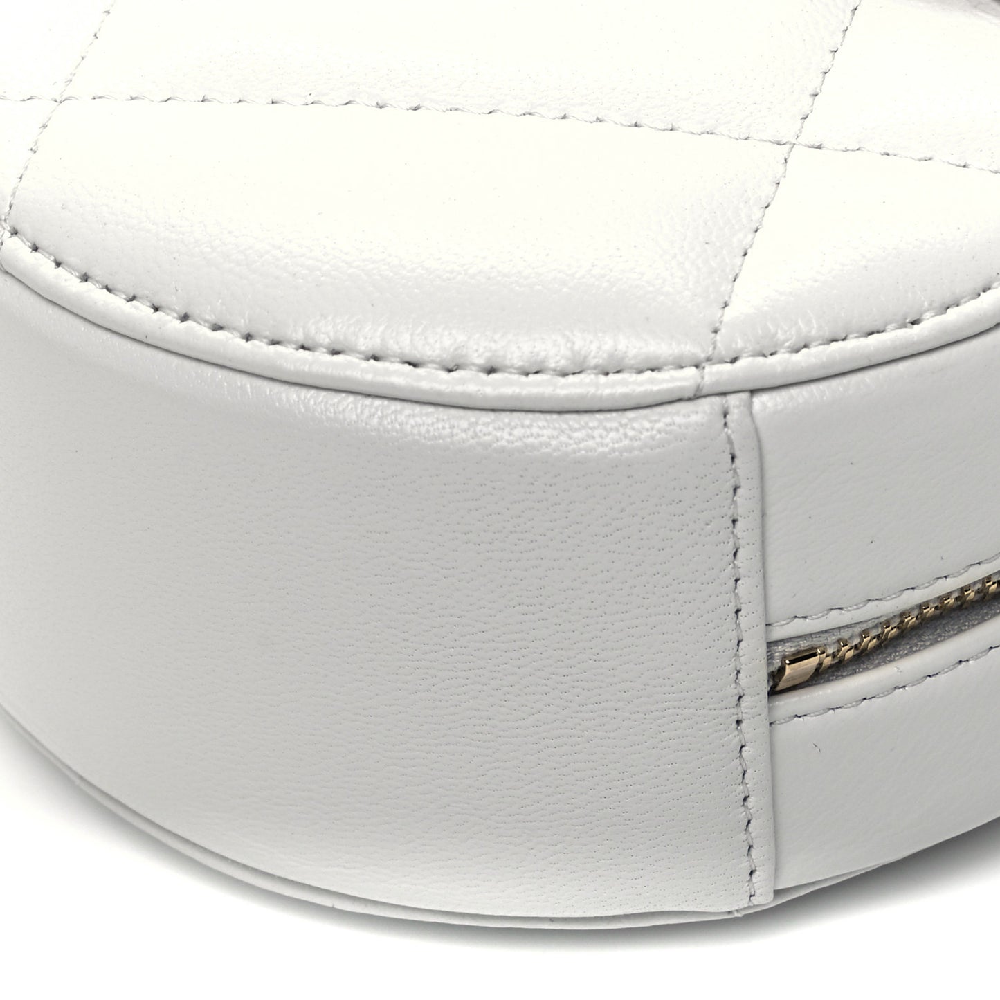 Goatskin Quilted Chanel 19 Round Clutch With Chain White