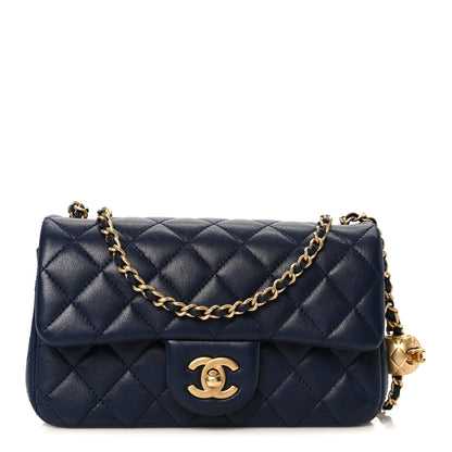 Chanel Lambskin Quilted Mini Pearl Crush Rectangular Flap Navy Blue 1 of 11