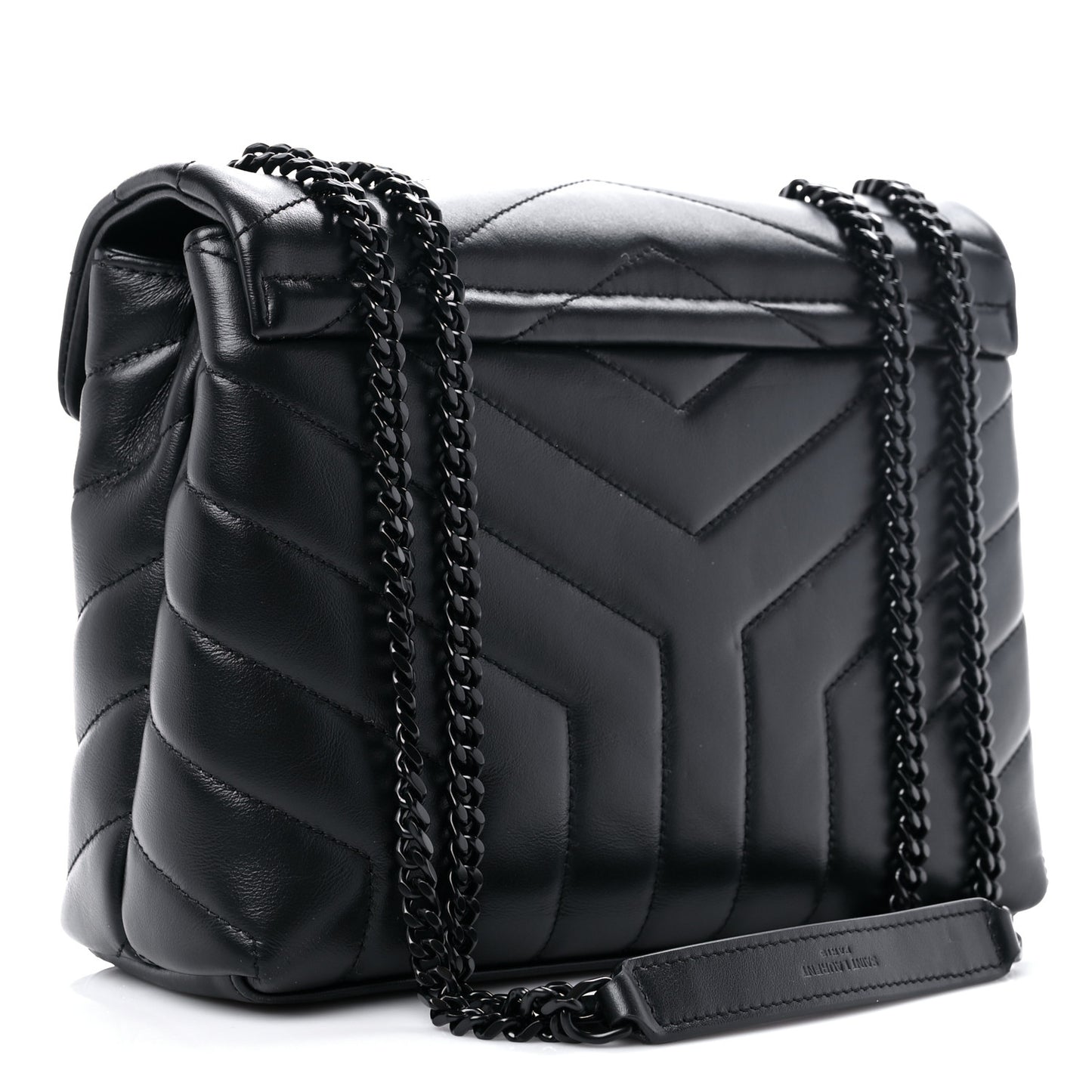 Calfskin Y Quilted Monogram Monochrome Small Loulou Chain Satchel Black