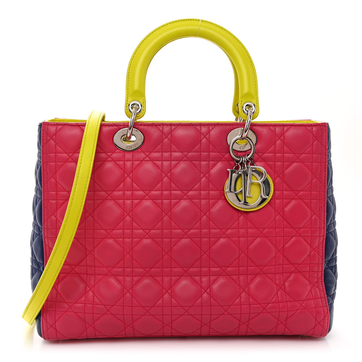 Lambskin Cannage Large Tri-Color Lady Dior Pink Blue Yellow
