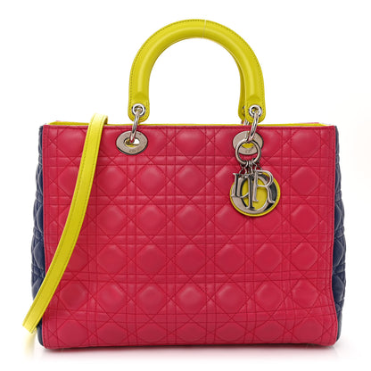Christian Dior Lambskin Cannage Large Tri-Color Lady Dior Pink Blue Yellow 1 of 13