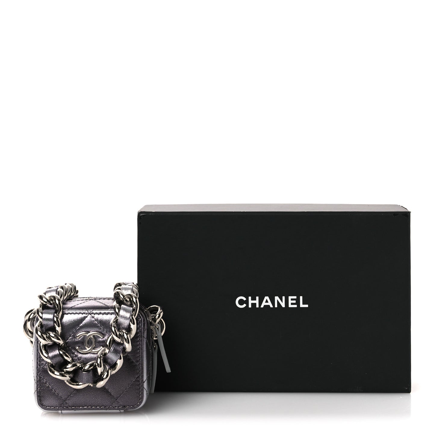 Gradient Metallic Lambskin Quilted Coco Punk Cube Clutch With Chain Silver Black