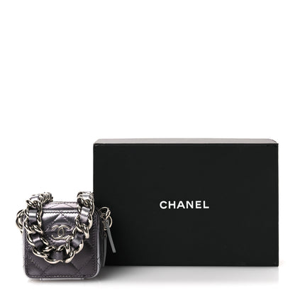 Chanel Gradient Metallic Lambskin Quilted Coco Punk Cube Clutch With Chain Silver Black 12 of 12