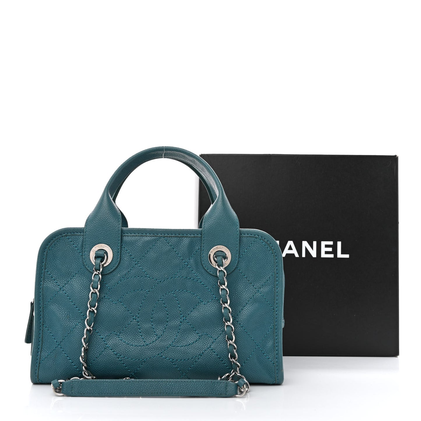 Caviar Quilted Small Deauville Bowling Bag Blue