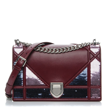 Christian Dior Lambskin Sequin Medium Diorama Flap Bag Plum 1 of 13