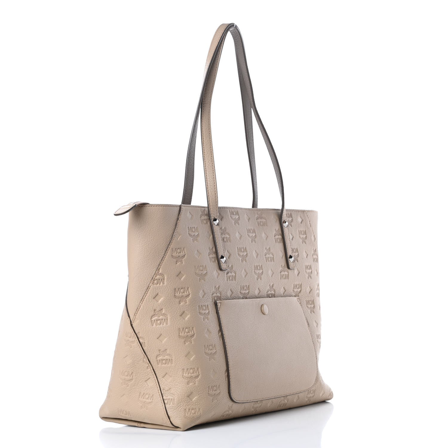 MCM Calfskin Ottomar Monogram Medium Klara Top Zip Tote New Beige 3 of 11