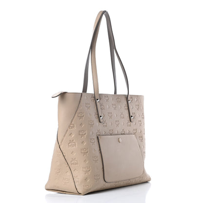 MCM Calfskin Ottomar Monogram Medium Klara Top Zip Tote New Beige 3 of 11