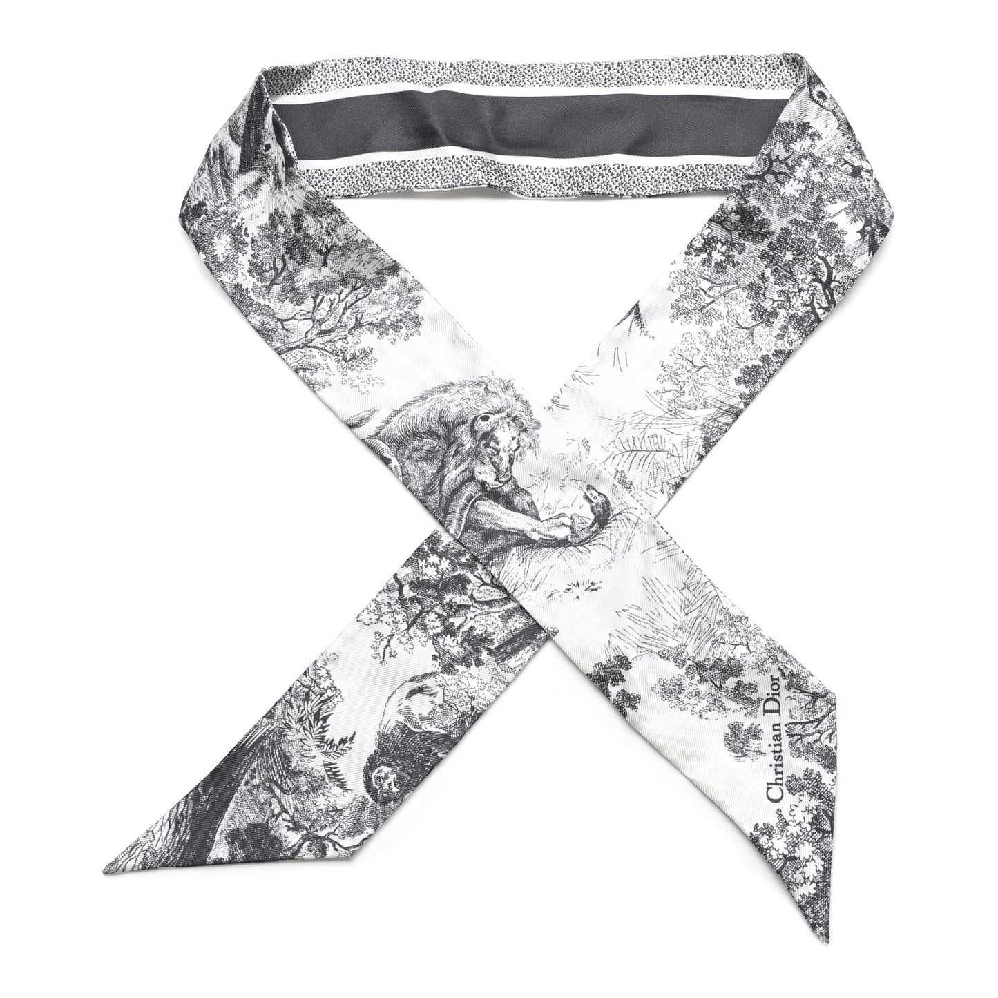 Silk Toile De Jouy Reverse Capri Mitzah Scarf Grey White