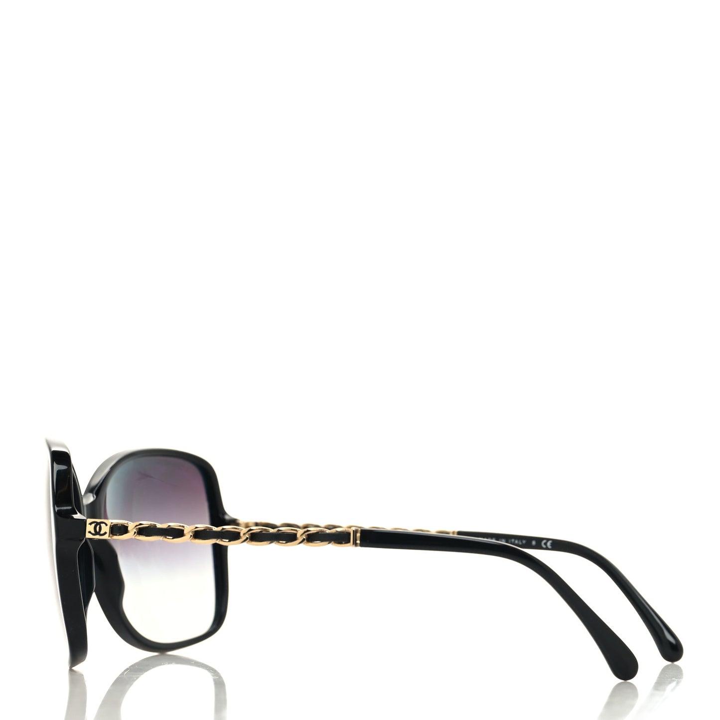 Acetate Lambskin Chain Square Sunglasses 5210-Q Black