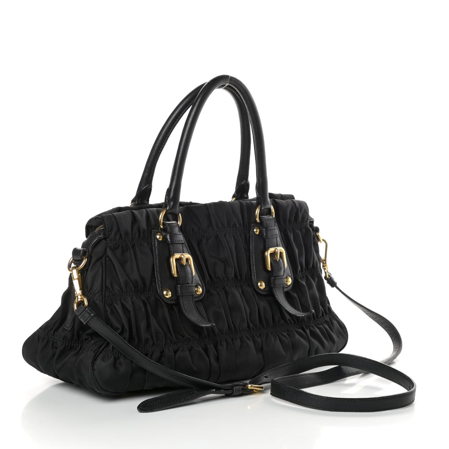 Tessuto Nylon Gaufre Shopping Satchel Black