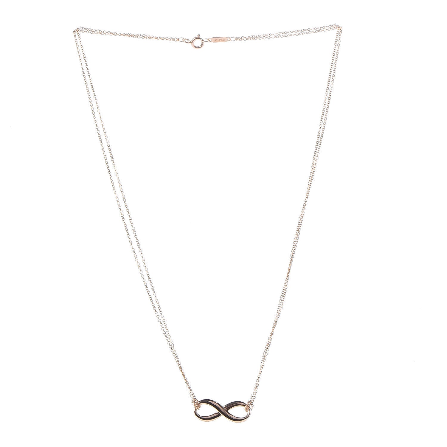 Tiffany 18K Rose Gold Infinity Double Chain Pendant Necklace 3 of 7