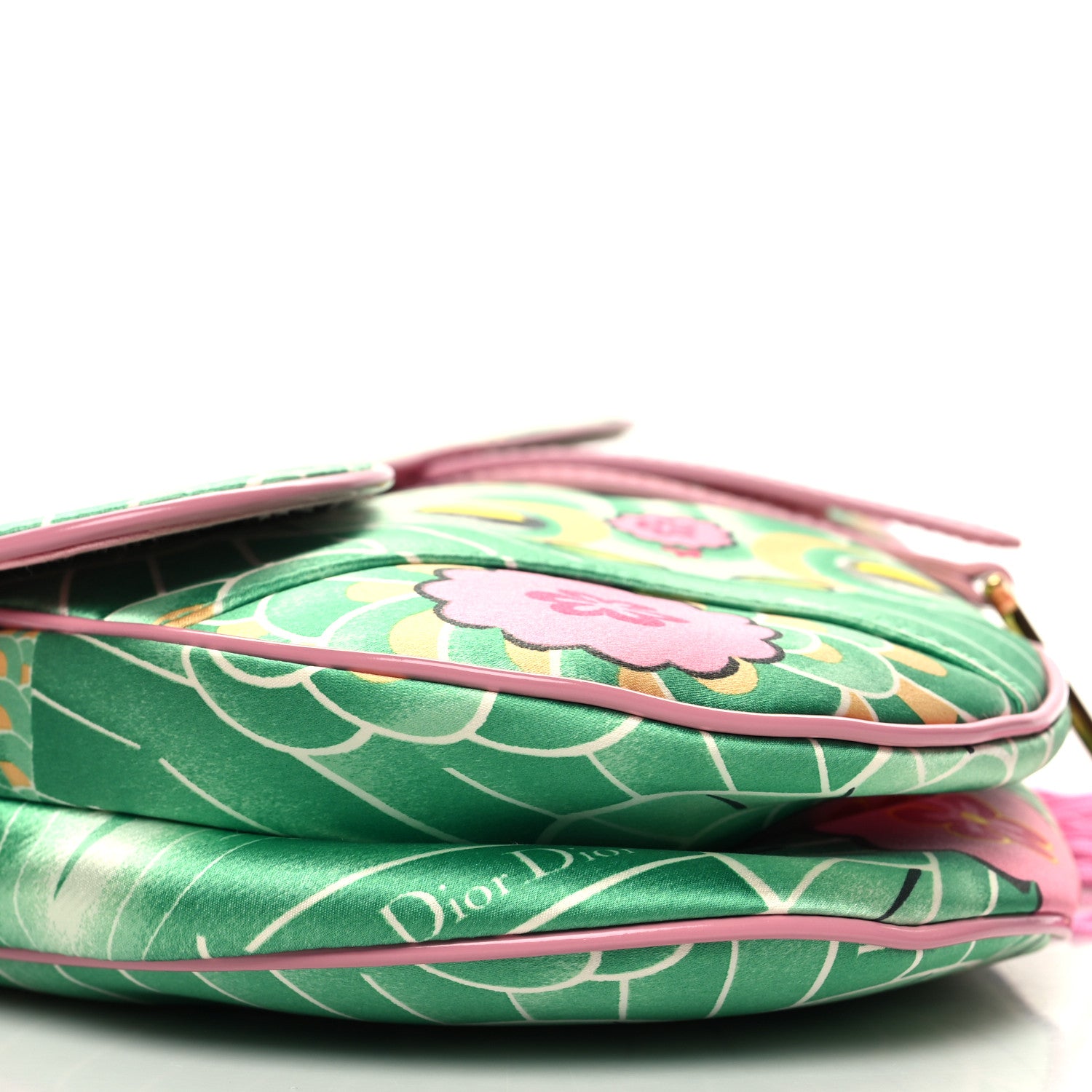 Christian Dior CHRISTIAN DIOR Satin Tassel Koi Saddle Bag Green Pink 9 of 10