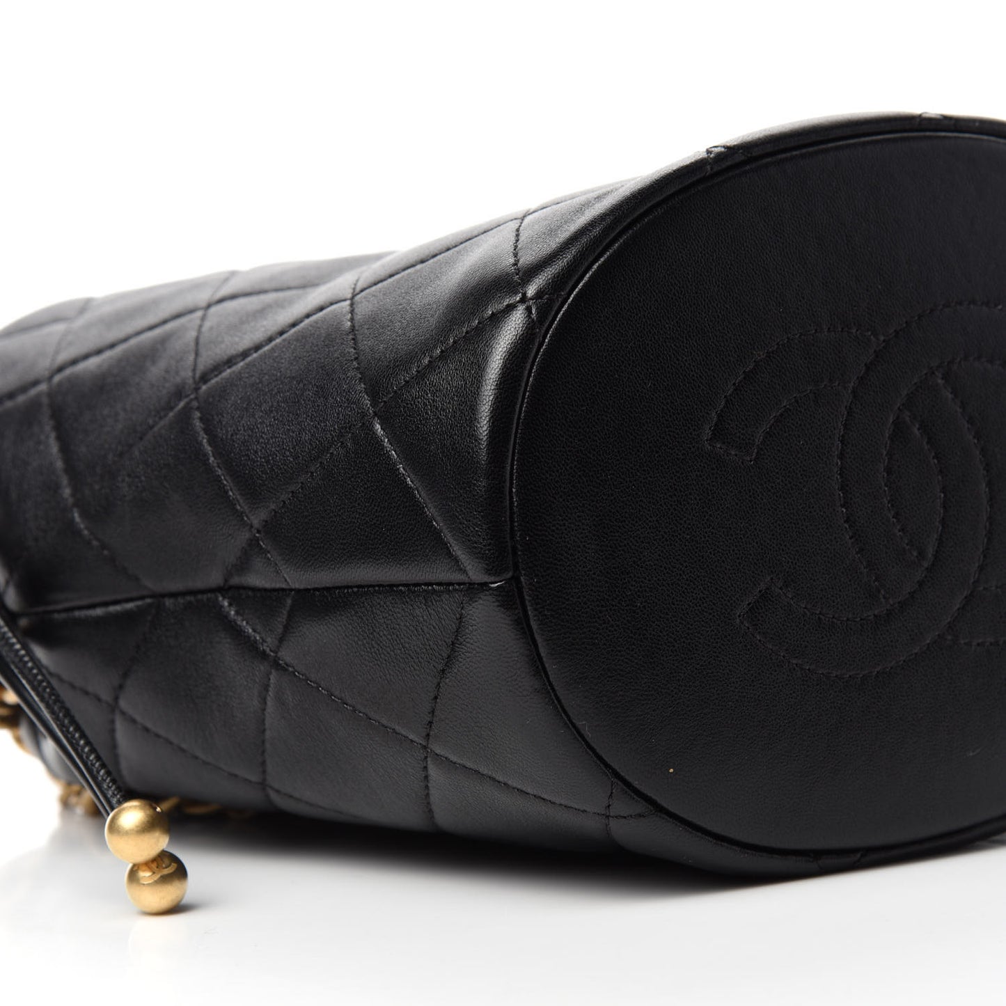 Shiny Lambskin Quilted Small Chain Is More Drawstring Bag Black