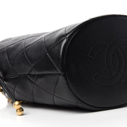 Chanel Shiny Lambskin Quilted Small Chain Is More Drawstring Bag Black 6 of 11