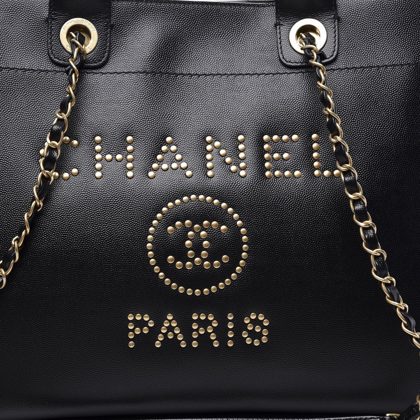 Caviar Medium Studded Deauville Tote Black