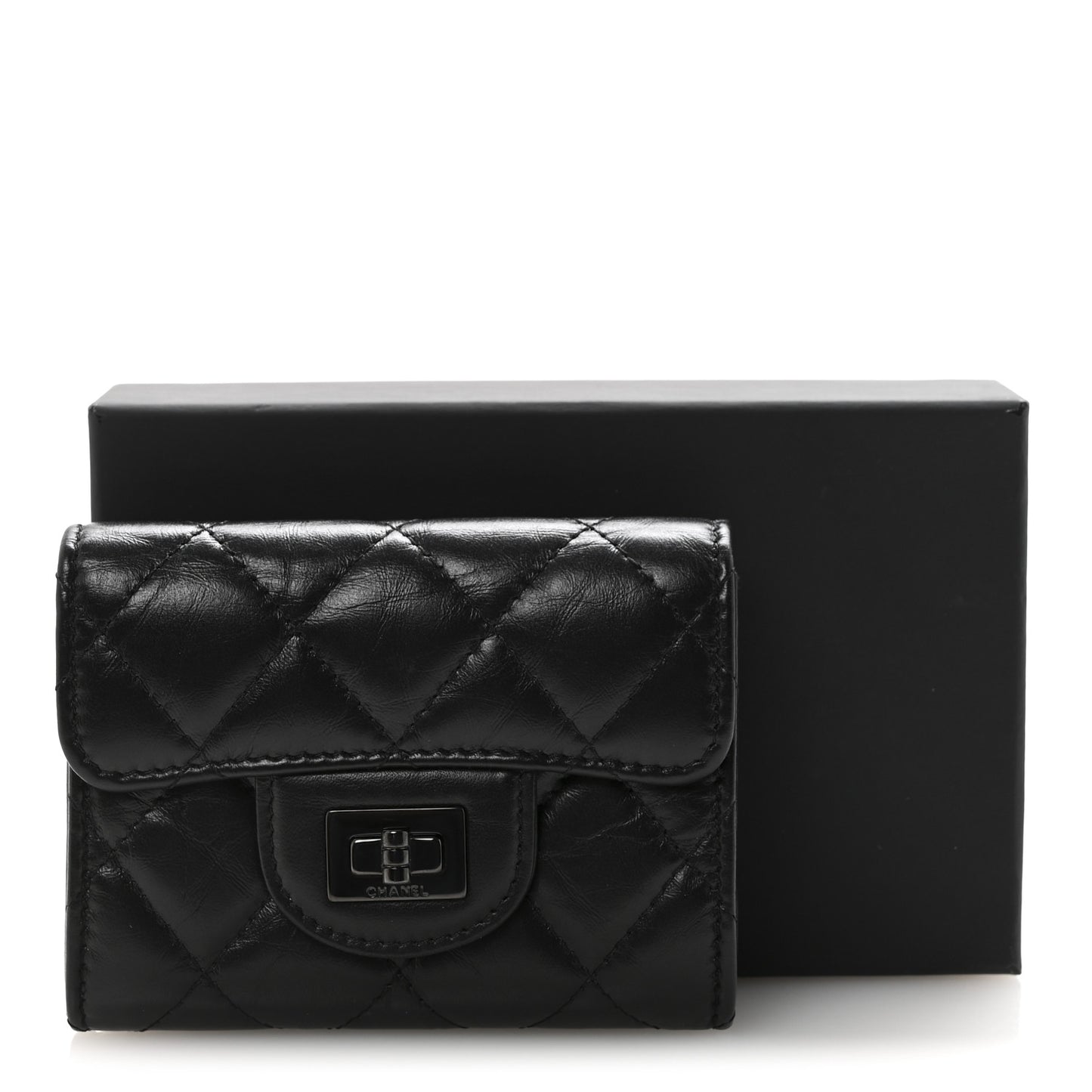 Aged Calfskin Quilted Reissue Flap Card Holder Wallet So Black