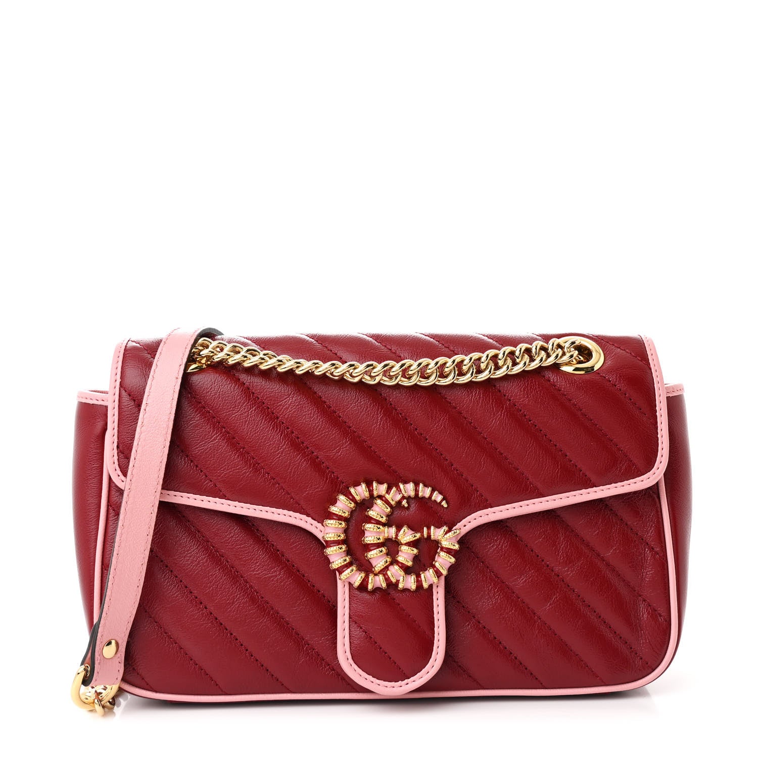Gucci Azalea Calfskin Enamel Matelasse Diagonal Small Torchon GG Marmont Shoulder Bag New Cherry Red Wild Rose 1 of 10