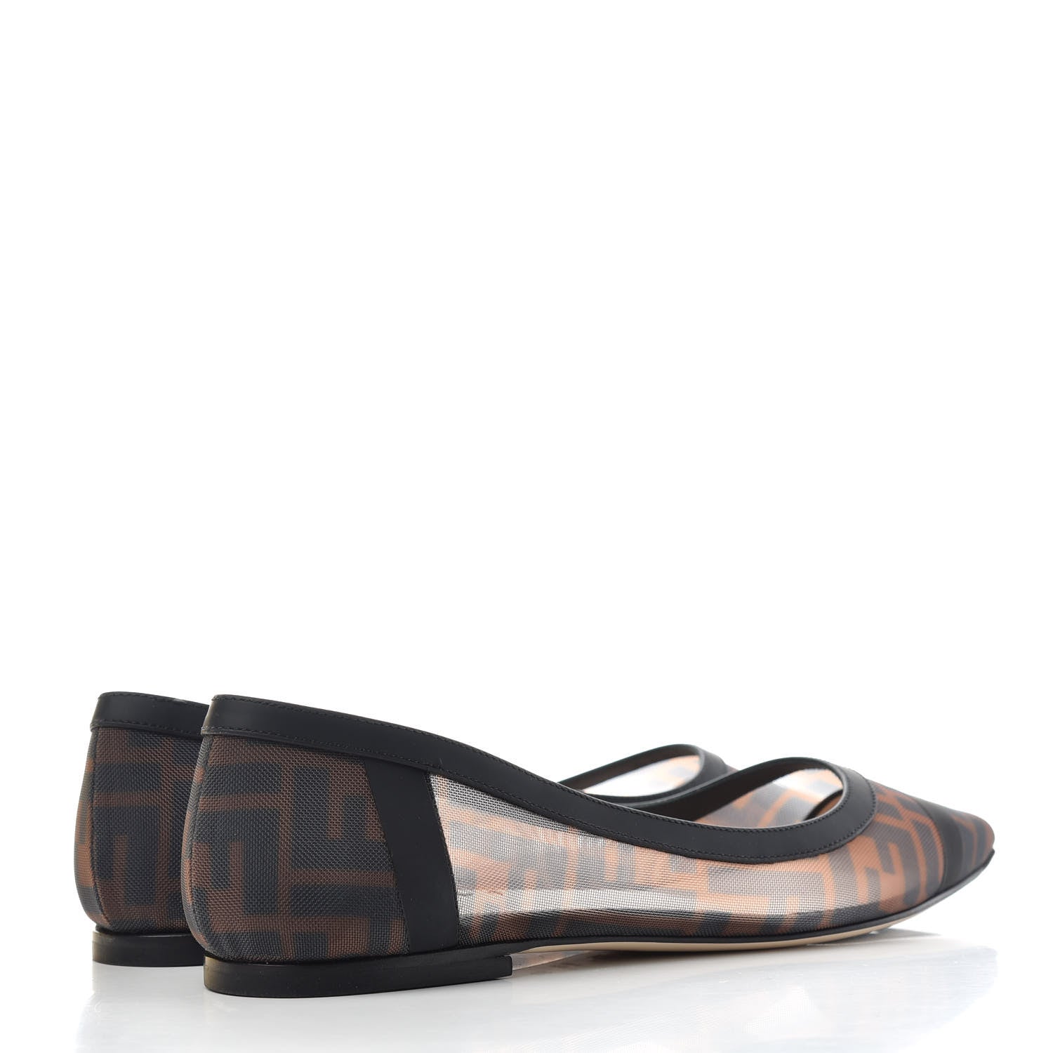 Fendi Mesh FF Skimmer Ballerina Flats 39 Tobacco Moro Black 4 of 10