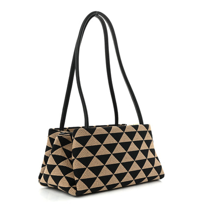 Prada Jacquard Triangolo Symbole Embroidered Small Shoulder Bag Black Corda 3 of 12